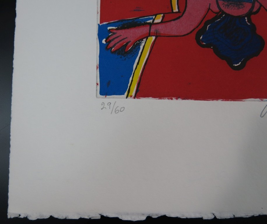 Corneille: Ets en Aquatint, Rode vrouw en blauwe vogel kopen? Bied vanaf 150!