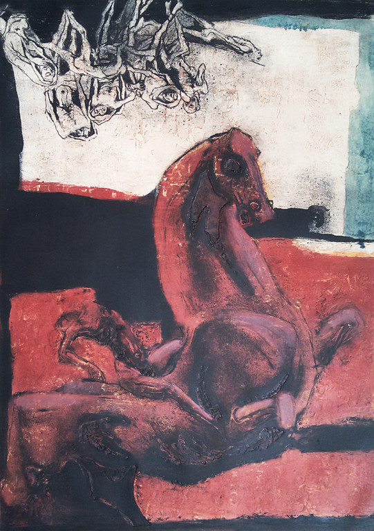 Ru van Rossem - Apocalypse (Het rode paard), aquatint ets met reliëfdruk verkocht voor € 125!