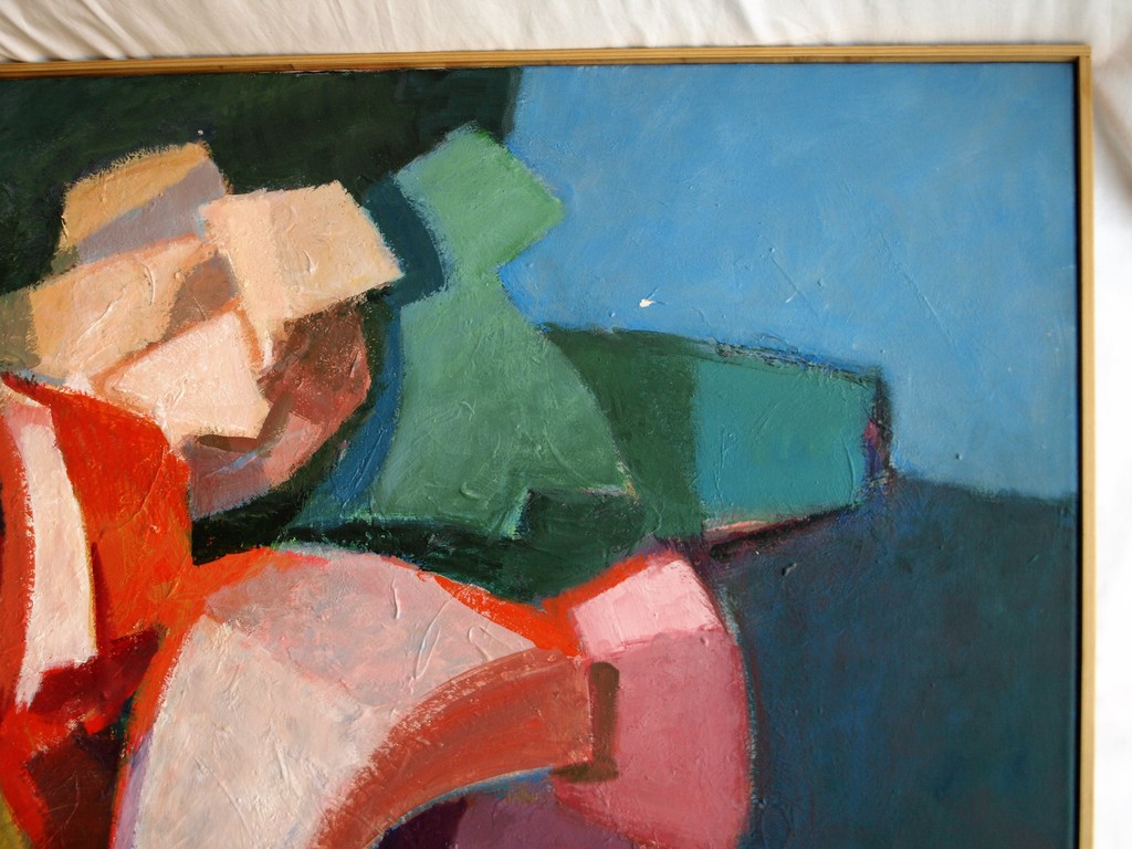 Onduidelijke signatuur : Olieverf op doek , Rozen in blauwe vaas - GROOT  kopen? Bied vanaf 1!