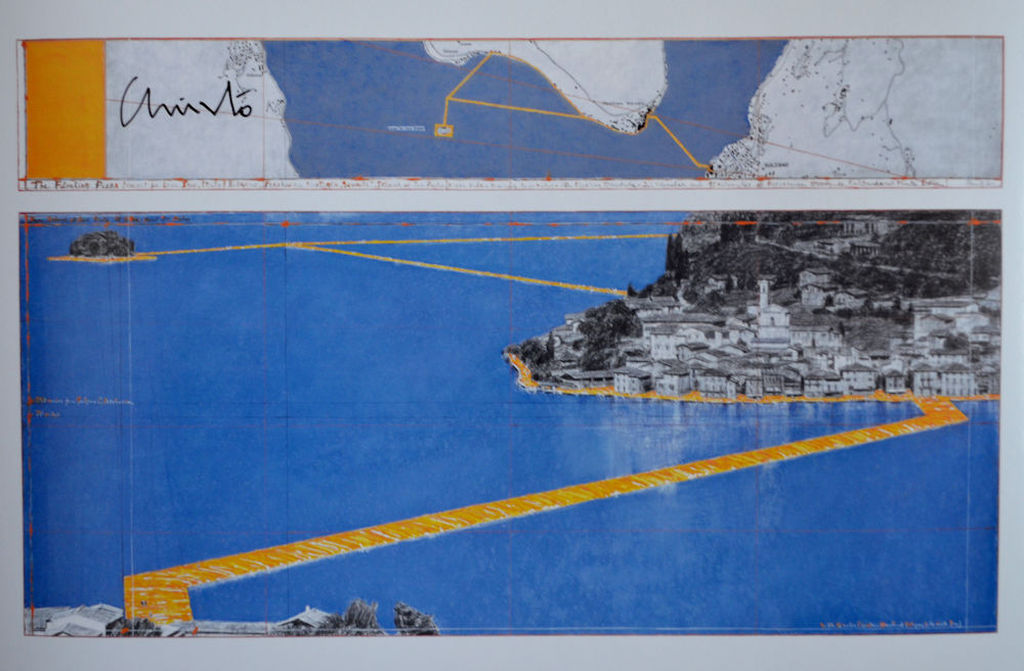 Floating Piers-offset handgesigneerd met stuk stof van het project 33x25,5 cm kopen? Bied vanaf 110!
