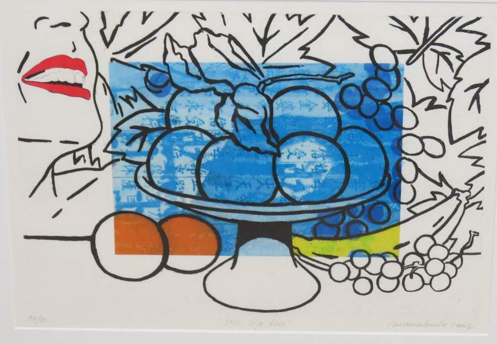 Maria Luisa Sanz: Gemengde Druktechniek, Still life blue - Ingelijst kopen? Bied vanaf 70!