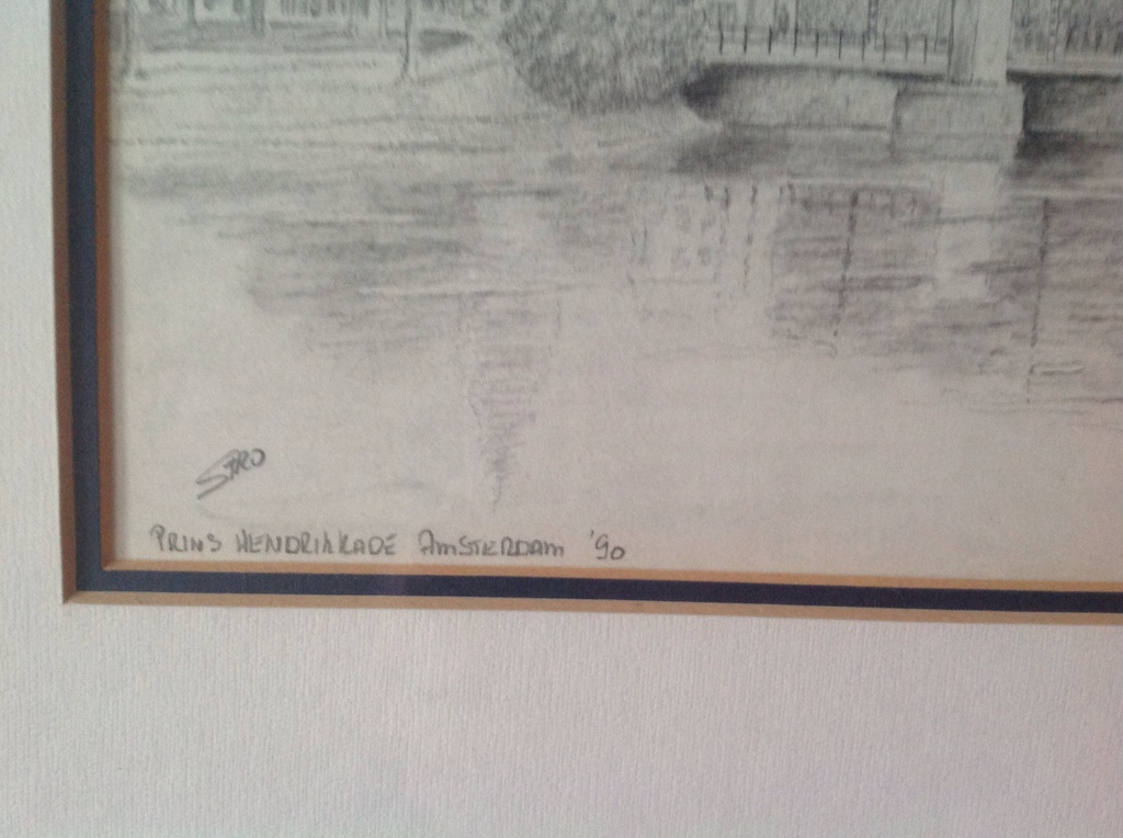 Onbekend, grote ingelijste potloodtekening, Prins Hendrikkade Amsterdam, gesign. kopen? Bied vanaf 1!
