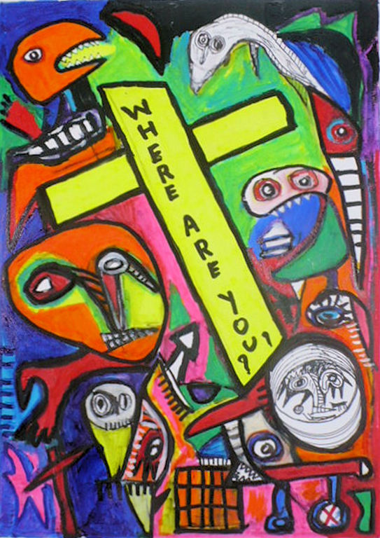 where are you?- gemengde techniek op papier-Handgesigneerd verkocht voor € 80!