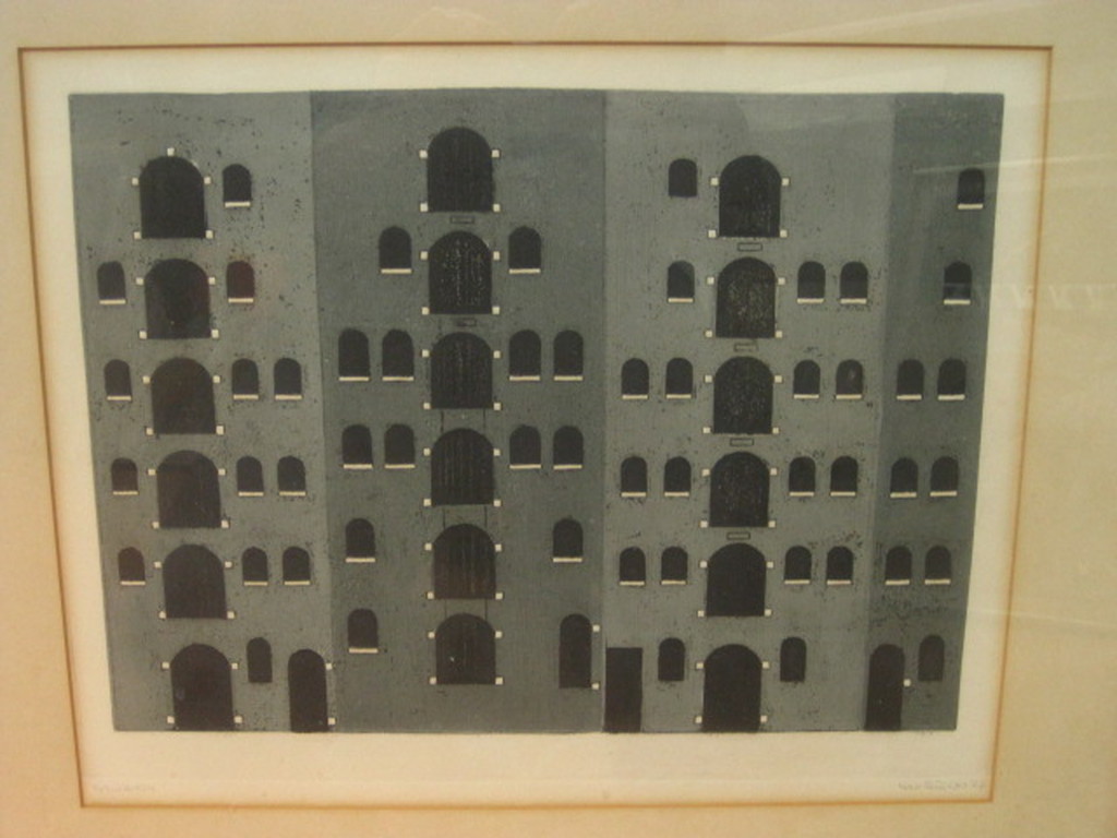 Nono Reinhold (1929-) zeldzame ets "grachtenpanden Amsterdam" gesigneerd 1967 verkocht voor € 71!