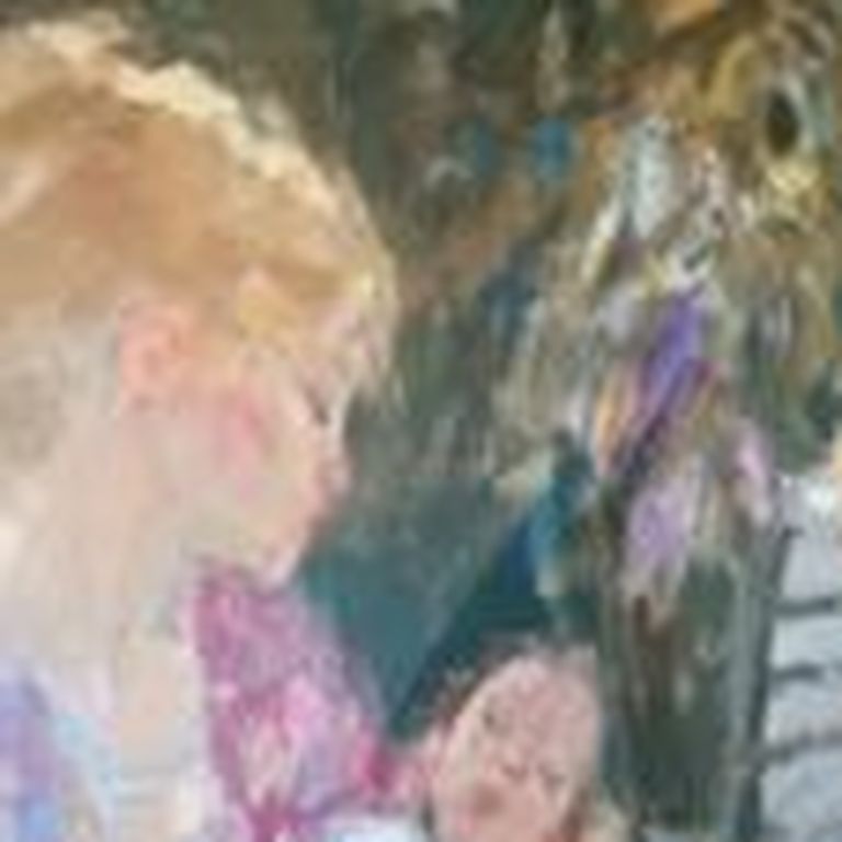 prachtig schilderij - olieverf op papier - onbekend kunstenaar - "kindergeluk" kopen? Bied vanaf 20!