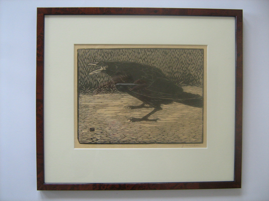 JAN MANKES, Schreeuwende Kraai, gesigneerd en gemonogrammeerd, houtsnede  kopen? Bied vanaf 550!