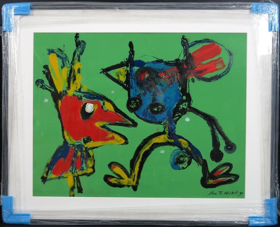Jan te Wierik: Acryl op papier, Zonder titel (groen) - Ingelijst (Groot) kopen? Bied vanaf 800!