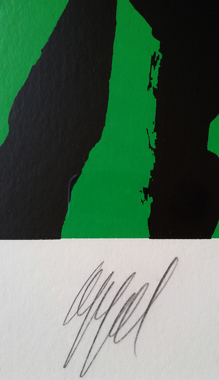 Karel Appel - Head against green grass, gesigneerde zeefdruk (ingelijst, groot) kopen? Bied vanaf 950!