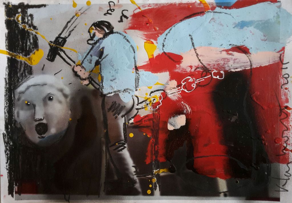 Peter Klashorst - Sloper - gemengde techniek op papier - gesigneerd - 2015 kopen? Bied vanaf 1!