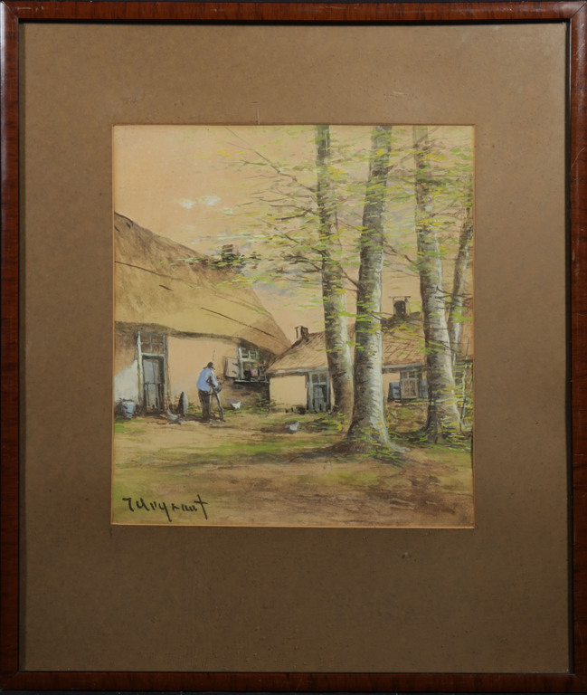 Onbekend gesigneerd: Aquarel, Boerderij - Ingelijst kopen? Bied vanaf 1!