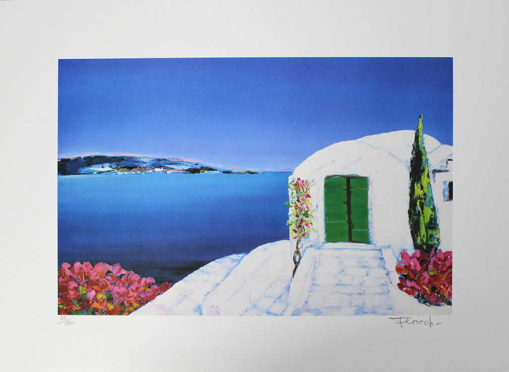 SERGE FENECH -LA MER ET LA PORTE VERTE, zomerse lithografie, handgesigneerd kopen? Bied vanaf 1!