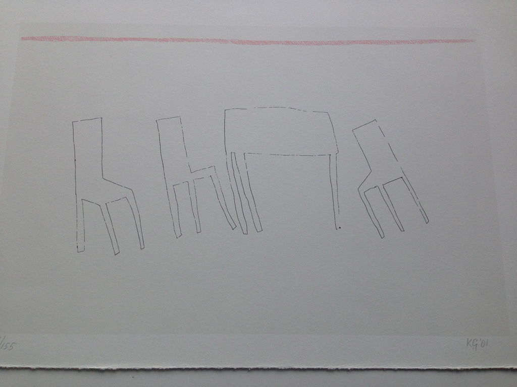 Klaas Gubbels, 1981, gesigneerd, zeefdruk, tafel & stoelen kopen? Bied vanaf 95!