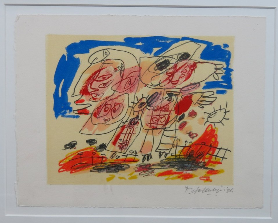 Kees Salentijn: Gemengde techniek op papier, Zonder titel - Ingelijst verkocht voor € 80!