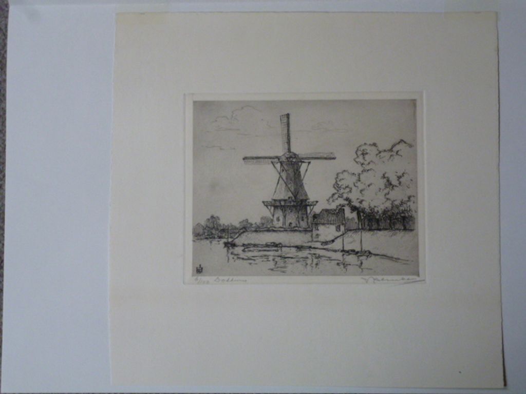 Johan Hemkes - ets - Molen te Dokkum kopen? Bied vanaf 40!