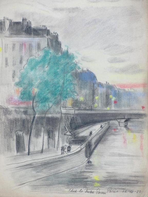 Han Krug - Chez le Notre Dame Paris - Kleurkrijttekening verkocht voor € 45!