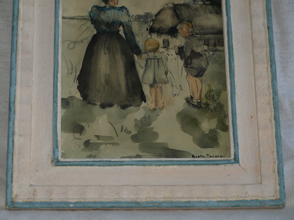 Bertha Coenen (1913-1968) – Aquarel – Moeder met kinderen – Gesigneerd – ca 1950 kopen? Bied vanaf 45!