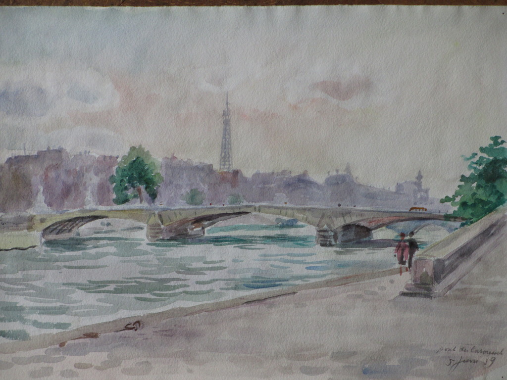 Han Krug, Pont du Caroussel Parijs, Aquarel 1959 kopen? Bied vanaf 1!