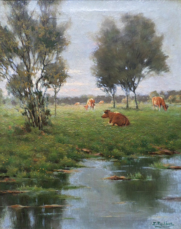 Evert Rabbers - Twents landschap met koeien, olieverf op doek (mooi ingelijst) verkocht voor € 650!