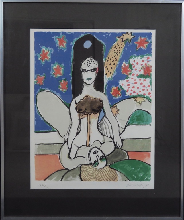 Corneille: Litho, La nuit etoilee - Ingelijst verkocht voor € 200!