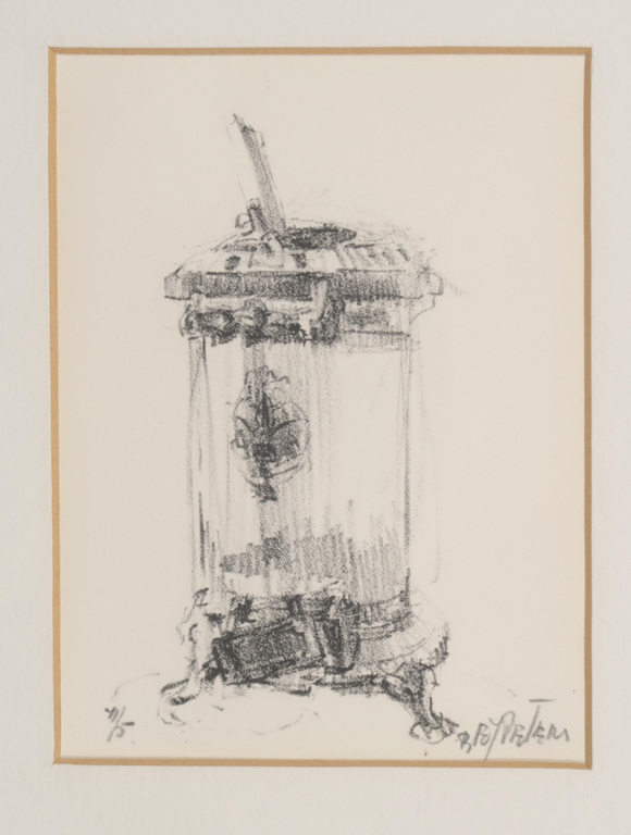 Onbekend gesigneerd: Litho, Kachel en schoenen - Ingelijst kopen? Bied vanaf 1!