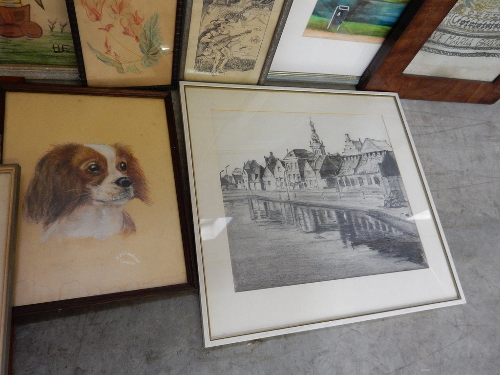 Aquarel oud kerkje + 11 andere werken op papier kopen? Bied vanaf 1!