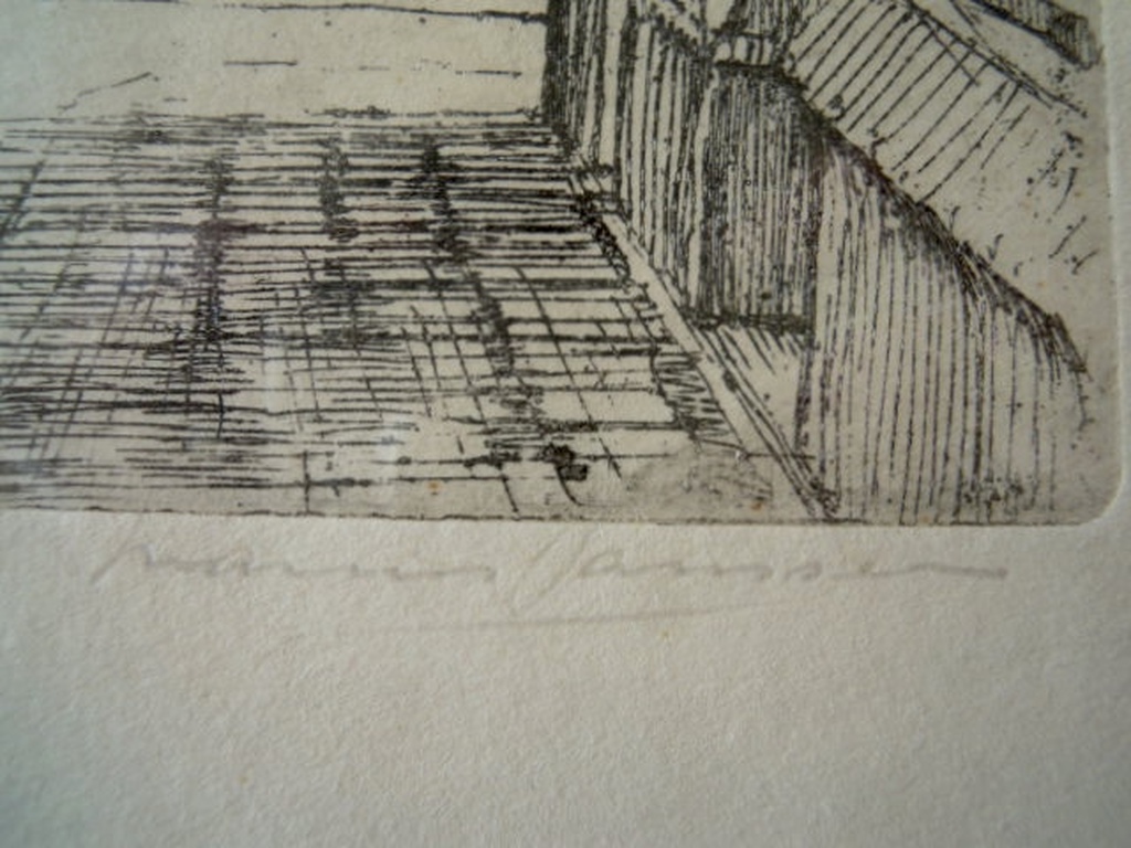 Prachtige ets MARIUS JANSSEN oude centrum Breda 48X 32 cm = gesigneerd. kopen? Bied vanaf 20!