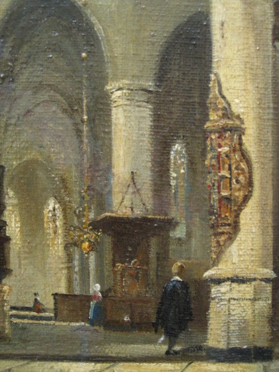19e eeuws olieverf "interieur van kerk" onduid.gesigneerd verkocht voor € 35!
