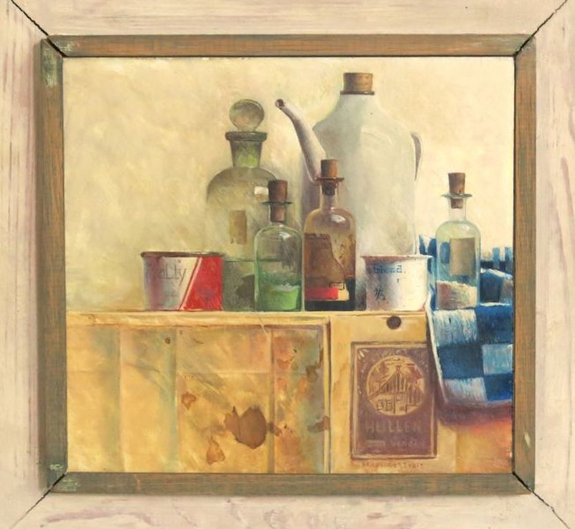 Ben Snijders, olieverf op paneel: Stilleven 'flesjes' kopen? Bied vanaf 150!