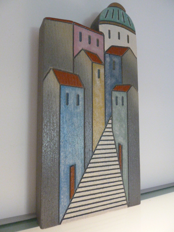 Stenen relief “Mediterraans dorpsaanzicht” kopen? Bied vanaf 1!