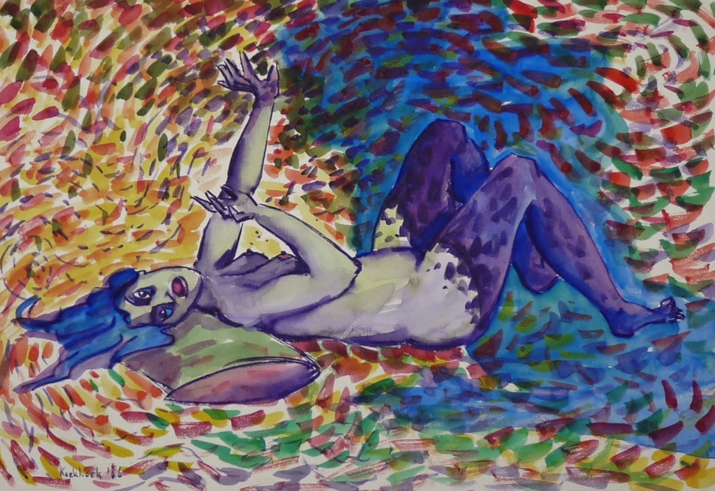 2x Henk Koekkoek, Aquarel + tekening, Angstdroom van een vrouw verkocht voor € 40!
