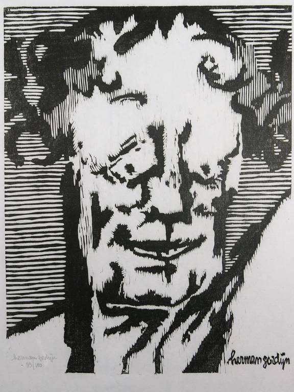 Herman Gordijn: Houtsnede op Japans papier, Portret van een man verkocht voor € 50!