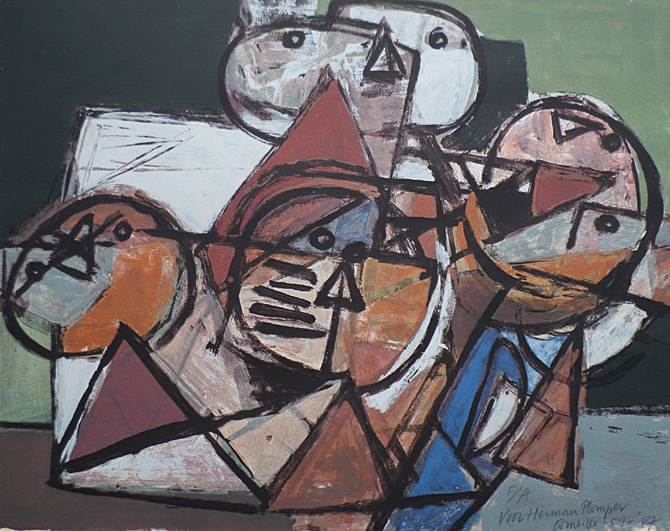 Corneille - Vier personages, zeefdruk (mooi ingelijst) verkocht voor € 600!