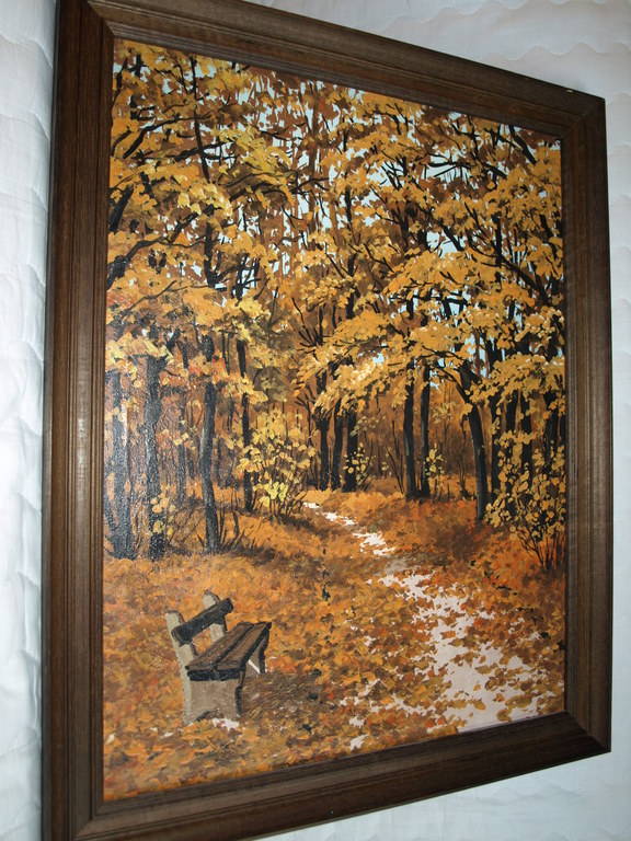 Olieverf op doek – Bospad in de herfst - Gesigneerd – Ingelijst, 1977  kopen? Bied vanaf 1!