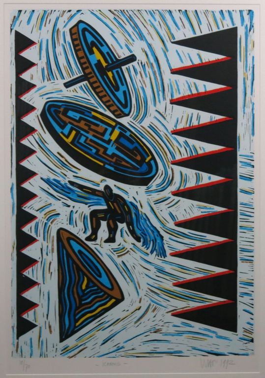 Hans Wap: Zeefdruk, Icarus -Ingelijst (groot) kopen? Bied vanaf 70!