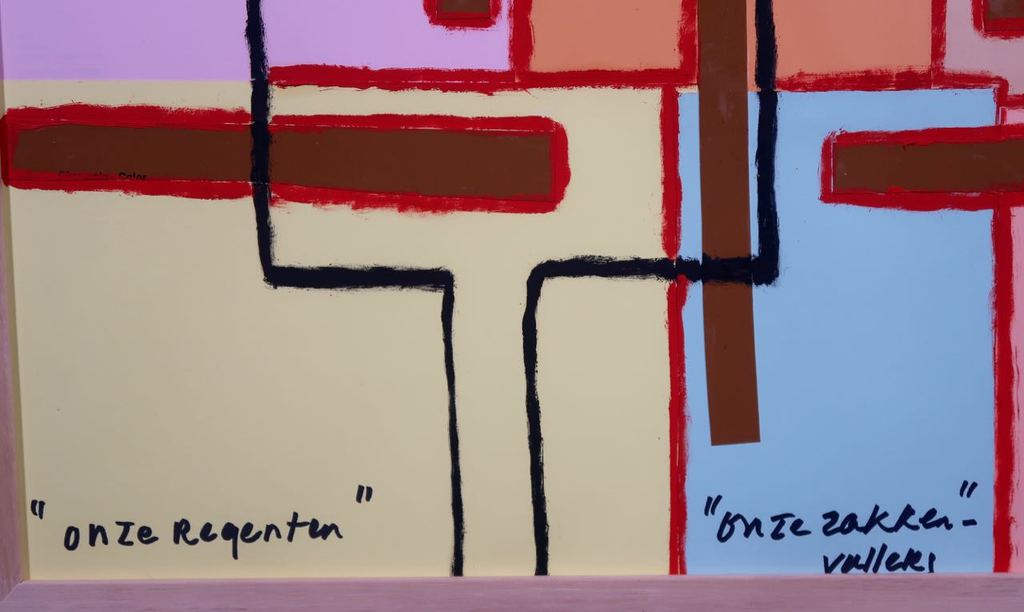 Meertje Kaal: Olieverf en collage op papier, Onze regenten... - Ingelijst kopen? Bied vanaf 1!