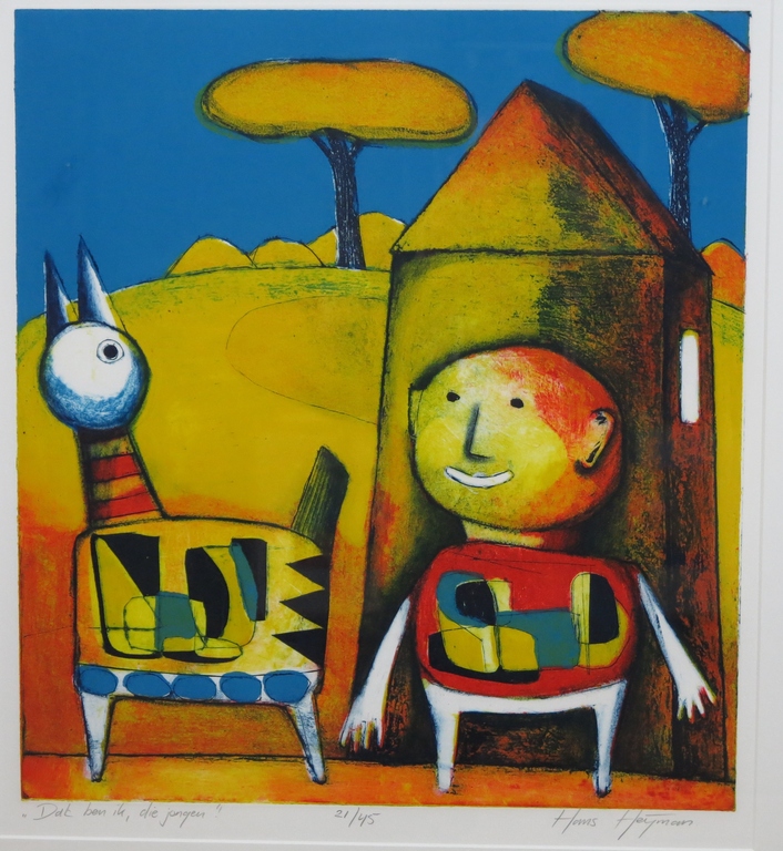 Hans Heijman: Zeefdruk. Dat ben ik, die jongen - Ingelijst (groot) verkocht voor € 110!