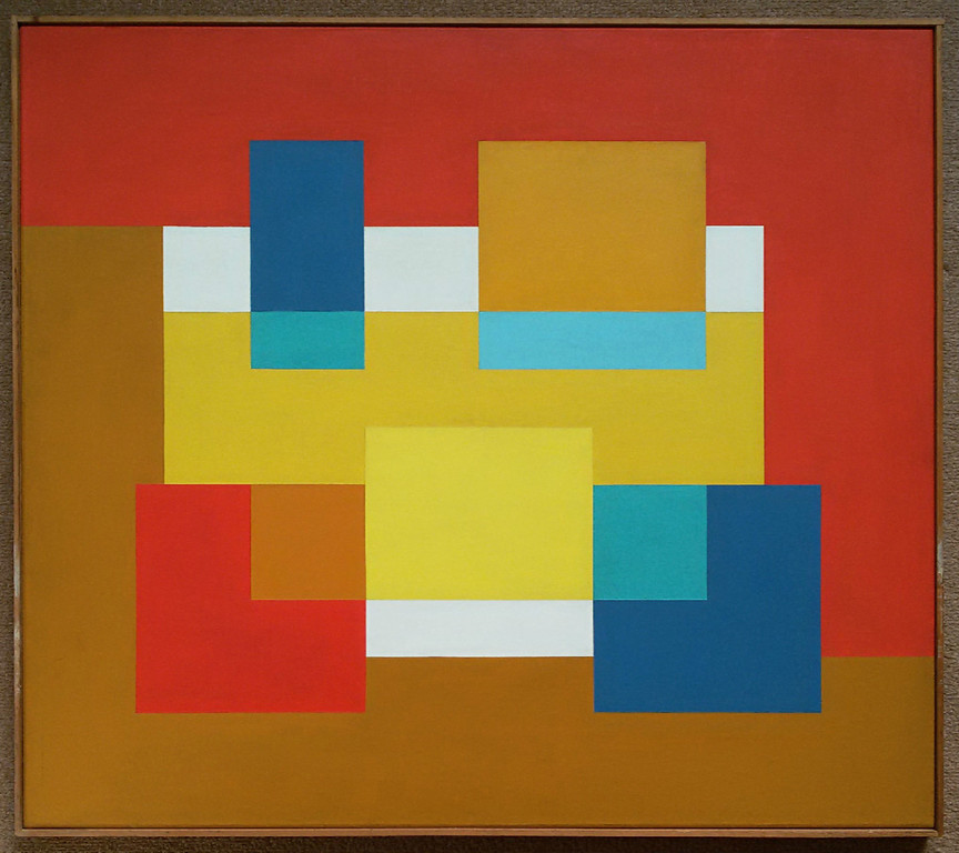 Halbo Kool - Geometrisch abstract, olieverf op doek (ingelijst) kopen? Bied vanaf 750!