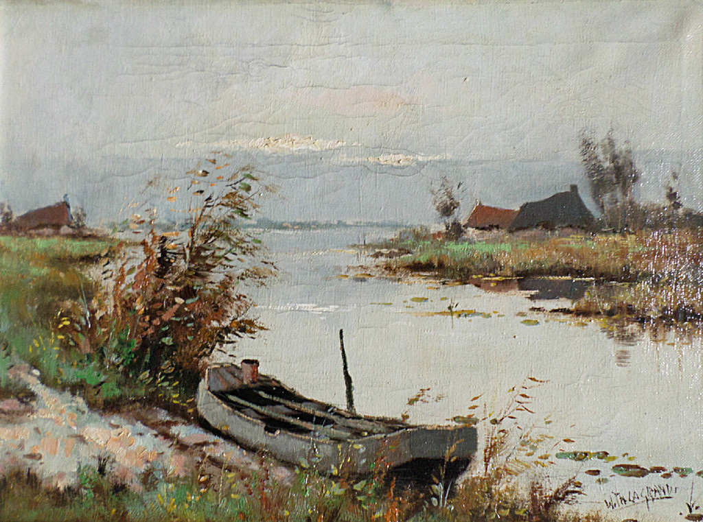 W. Th. la Grand - Bootje aan oever (mooi ingelijst) kopen? Bied vanaf 40!