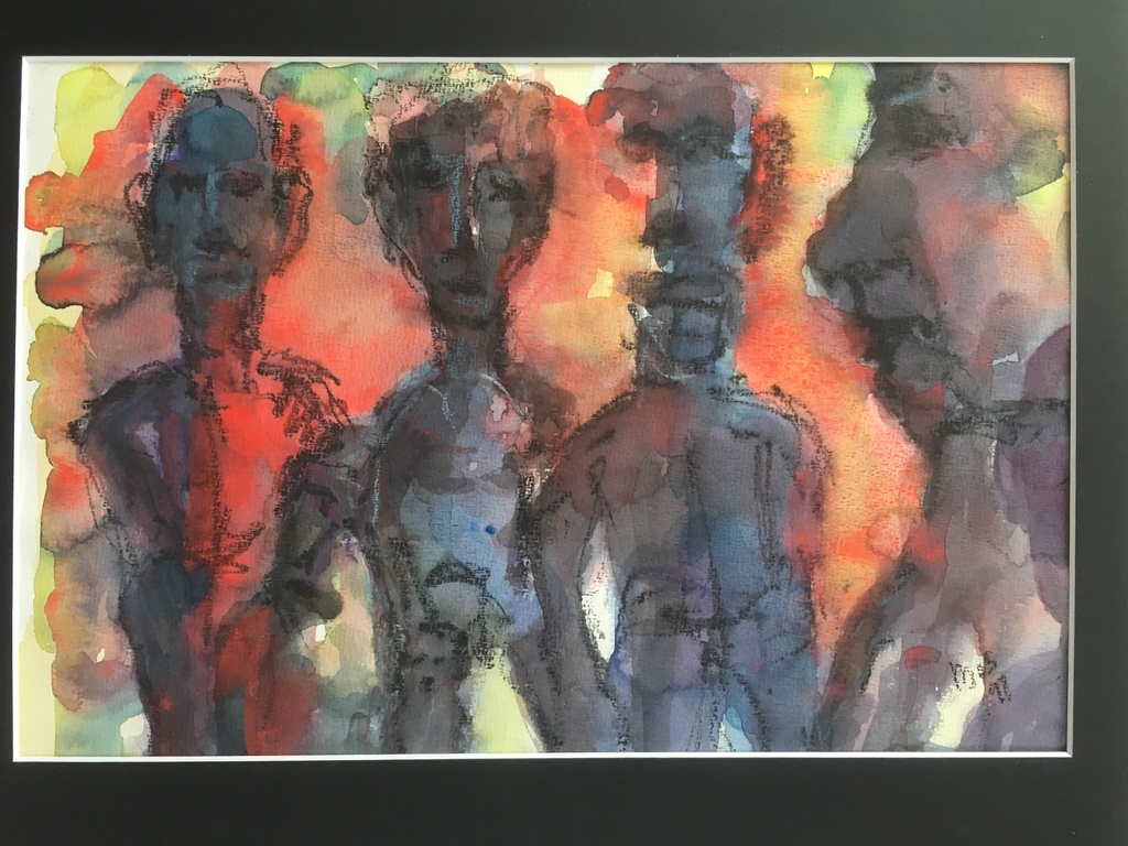 Onbekende Kunstenaar - Aquarel met krijt - Paaseiland figuren kopen? Bied vanaf 1!