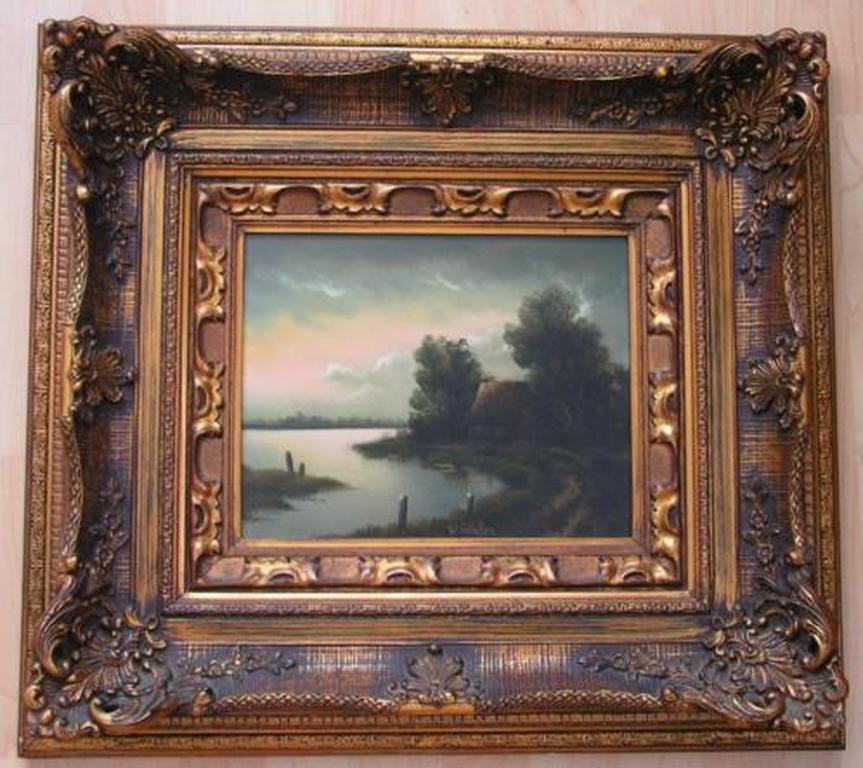 W.Schuller - landschap aan het water - olieverf op paneeltje verkocht voor € 105!