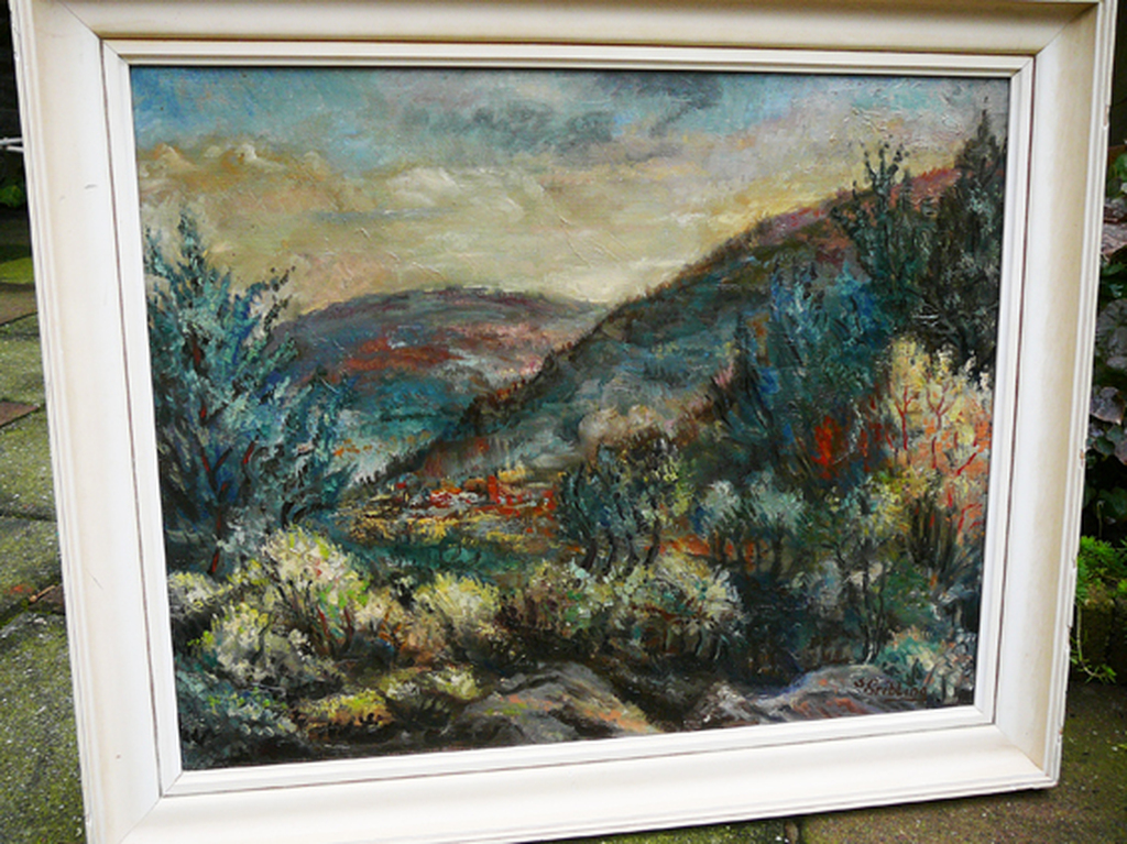 Bas Gribling: Mediterraan landschap –olieverf, circa 1950- verkocht voor € 45!
