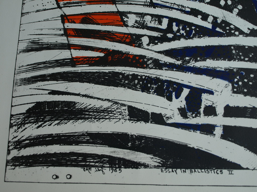 Hannes Postma : Kleurenlitho, Essay in Ballistics II –Gesigneerd – 1965 kopen? Bied vanaf 1!