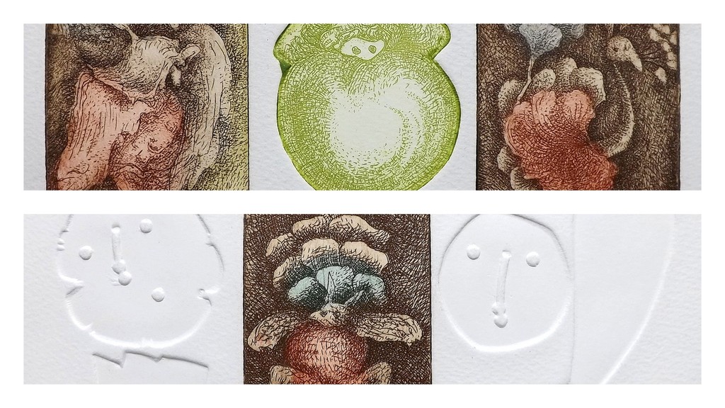 onbekende kunstenaar - gesigneerde kleuren-relief-ets - figuratief kopen? Bied vanaf 1!