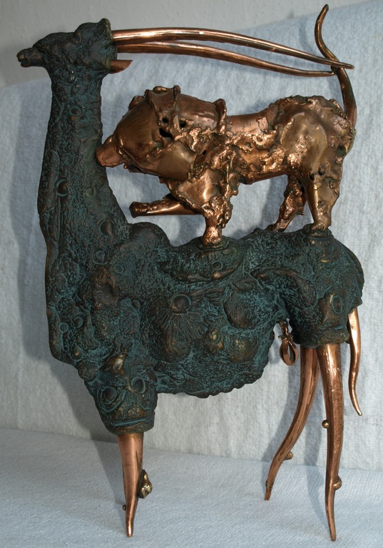 Emanuel Litos â�� Beeld van brons en kunsthars â�� Hert & Leeuw â�� ca 1965 kopen? Bied vanaf 195!