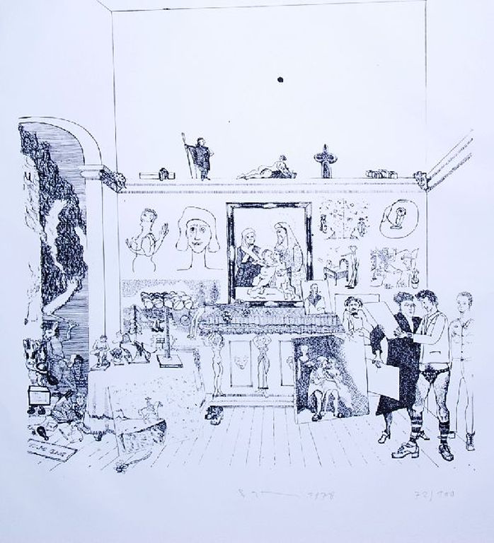 Sipke Huismans: Litho. Figuren in interieur uit 1978 kopen? Bied vanaf 35!