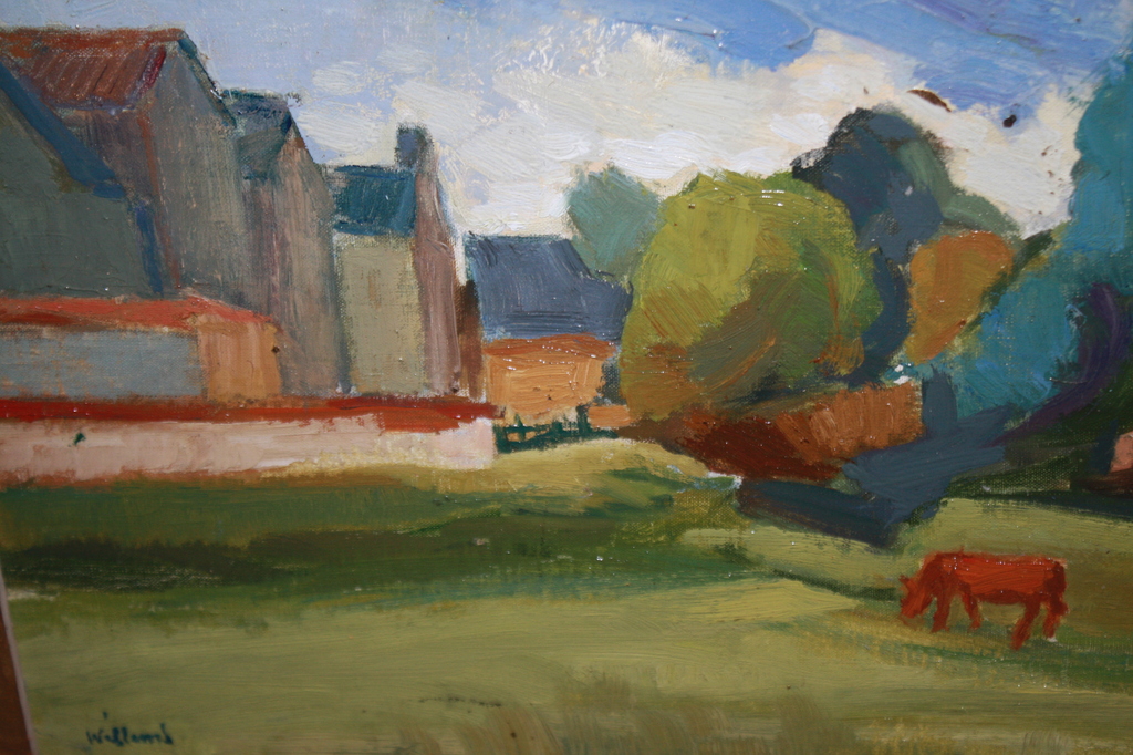 JOOP WILLEMS  - ABSTRACT LANDSCHAP MET KOE verkocht voor € 185!