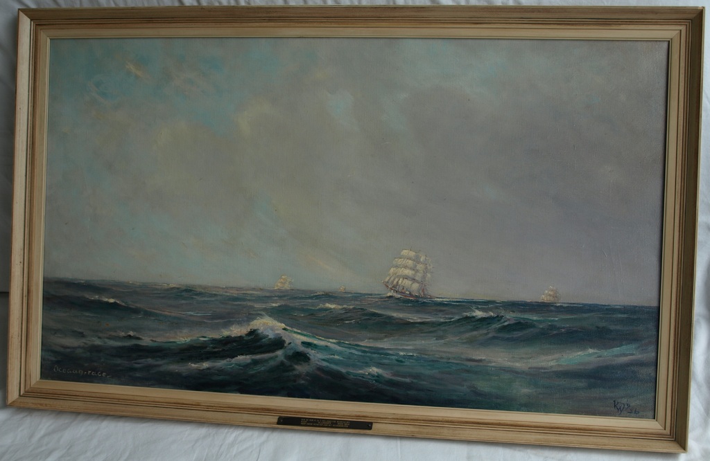 Onduidelijke signatuur : Olieverf op doek – Oceaan race – Ingelijst –1936        kopen? Bied vanaf 200!
