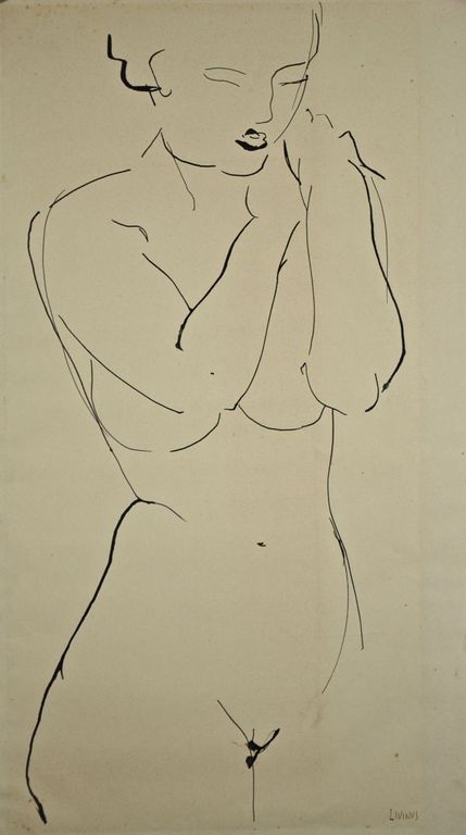 Livinus van de Bundt: Penseeltekening. Vrouw kopen? Bied vanaf 35!