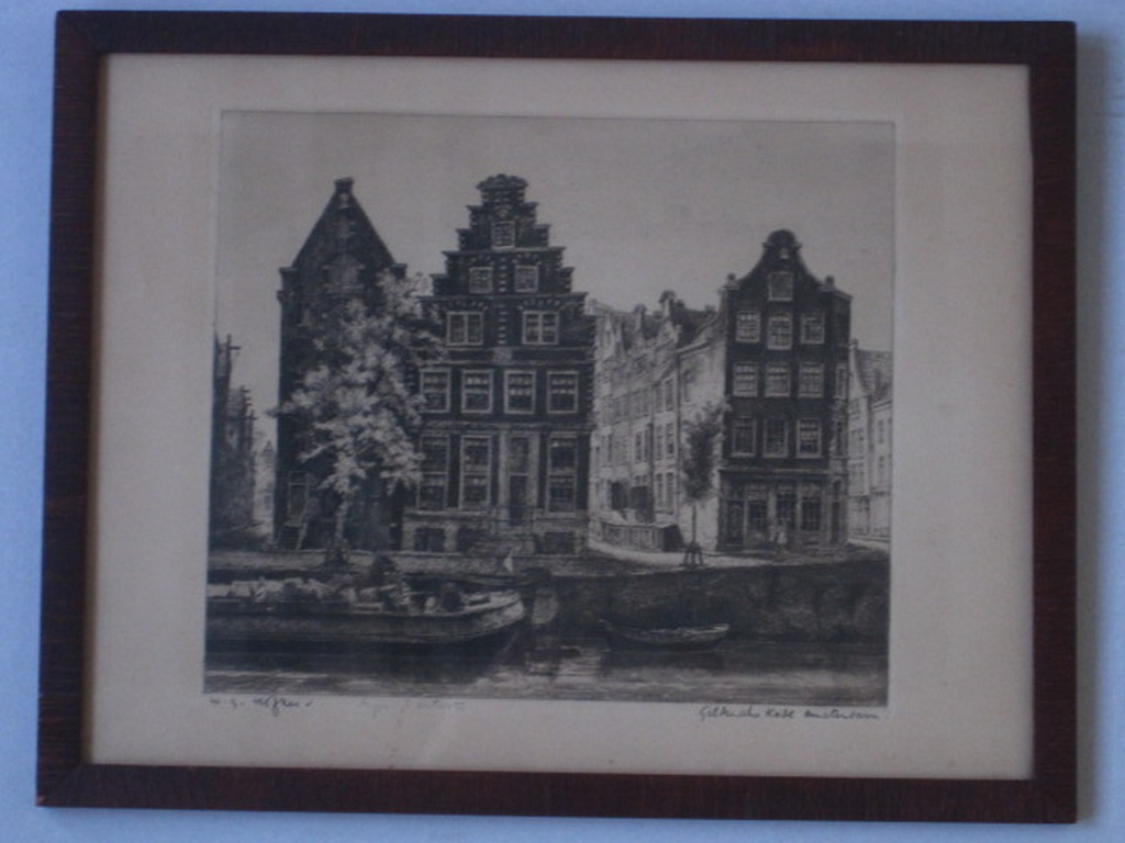 Bijzonder!! Amsterdam- Geldersekade orig. Ets W.G. Hofker 1902-1981 gesigneerd   verkocht voor € 130!