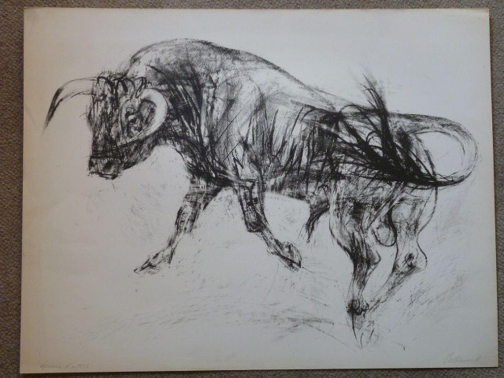 Piet Klaasse - litho - Stier kopen? Bied vanaf 45!